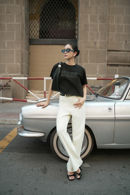 Sixdo Black Studded Cotton Tshirt